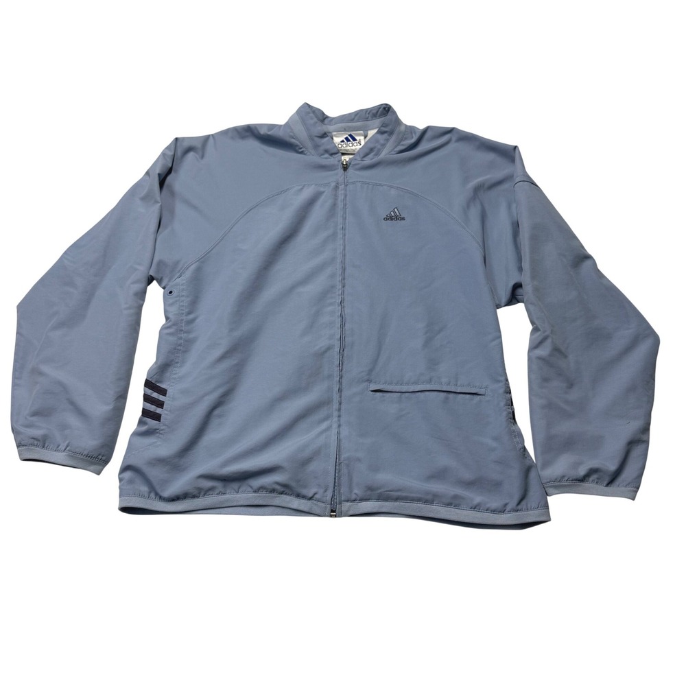 Vintage Adidas Womens Windbreaker Jacket Medium Blue Full Zip Track 2000s Y2K
